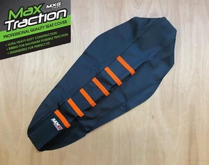 KTM SX SXF SX-F 2023-2025 RIBBED GRIPPER SEAT COVER BLACK + ORANGE STRIPES RIBS - Picture 1 of 3