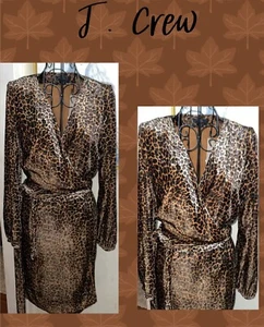 J.CREW Velvet Leopard Print Wrap Dress-Tie Belt-Lined-Size 8 - Picture 1 of 6