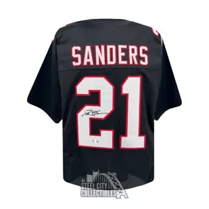 Deion Sanders Autographed Atlanta Custom Black Football Jersey - BAS (2 Signed) - Picture 1 of 1