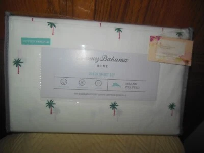 TOMMY BAHAMA - TROPICAL GREEN PALM TREES QUEEN SHEET SET - 4 PC - Image 1 of 2