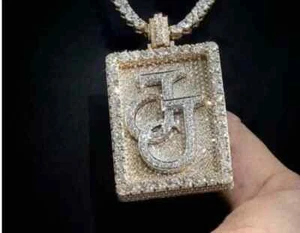 3.20Ct Round Real Moissanite Customize J Letter Pendant 14K Yellow Gold Plated - Picture 1 of 8