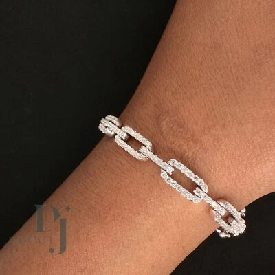 Brazalete de boda de tenis de 7 pulgadas de largo sólido de oro blanco de 14 quilates de 4 quilates corte redondo VVS1 Foto 1 de 4