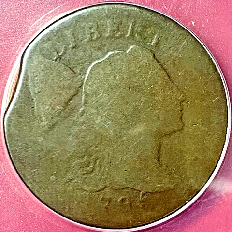 1795 LIBERTY CAP LARGE CENT PLAIN EDGE CURVED CLIP ERROR ANACS FAIR-2! Cover