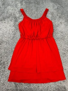 Maggy London Dress Womens 14P Petite Red Sleeveless Peasant Ruffle Layered Mini - Picture 1 of 10