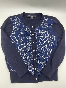 Karl Lagerfeld Strickjacke Pullover Damen XS Blau Knopfleiste Rüschen Langarm - Bild 1 von 4