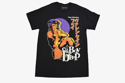 Camisa Negra Vaquera Bebop Para Hombres Faye San Valentín Póster Kanji Gráfico Nueva Pequeña Foto 1 de 4
