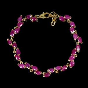 925 Sterling Silver Bracelet Pear Ruby 6x4mm Natural Gemstone Jewelry 7.5inches - Picture 1 of 13