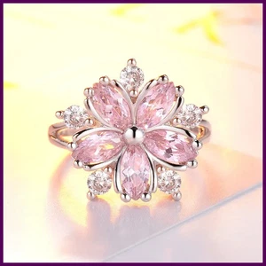 Anello donna romantico ed elegante forma fiore di ciliegio anello zirconi matrimonio - Foto 1 di 26