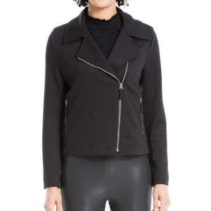 Max Studio London Black Scuba Short Moto Zip Up Jacket Women's Small - Picture 1 of 8