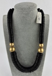 Philippine Black Disc Necklace Gold Beads Statement - Picture 1 of 12