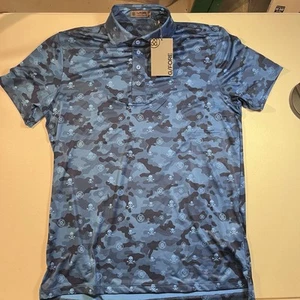 Polo de golf G/FORE para hombre M Cerul azul calavera huesos cruzados Bryson Dechambeau nuevo con etiquetas - Imagen 1 de 9