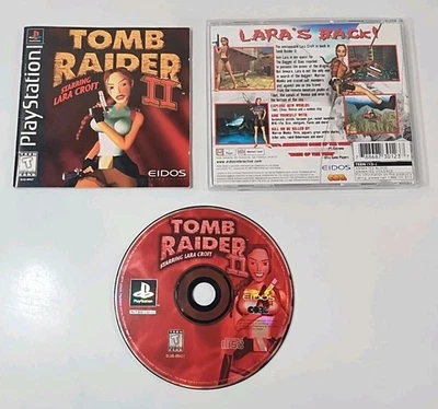 Tomb Raider II 2 Starring Lara Croft PlayStation PS1 Black Label na caixa com manual - Imagem 1 de 4