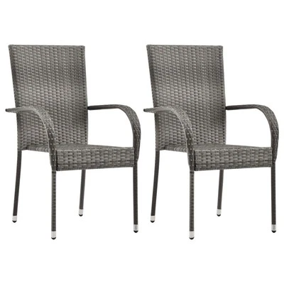 Dining Chair Set of 2 Grey Poly Rattan Standard Stackable - Image 1 of 4