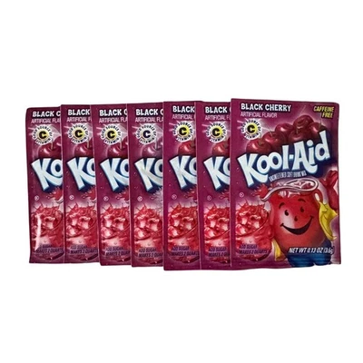 Kool Aid Bebida Cereza Negra Gelatina Mezcla Sin Endulzar 7 Paquetes Sin Cafeína EXP Foto 1 de 4