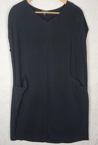 Eileen Fisher Damen 1X Kleid schwarz V-Ausschnitt Flügelärmel Taschen Lagenlook Karriere - Bild 1 von 7