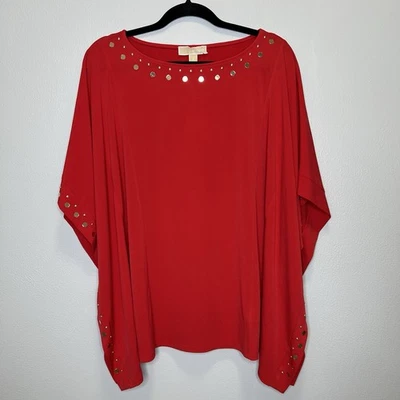 Blusa para mujer Michael Kors pequeña roja dorada tachonada drapeada nueva con etiquetas blusa navideña Foto 1 de 4