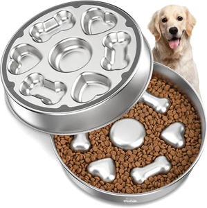 Slow Feeder Dog Bowls, 304 Stainless Steel Dog Slow Feeder Bowl 5 Cups Metal Dog - Picture 1 of 12