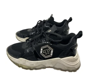 Phillips Plein Black Sneakers Runners Low Top Mix Leather Crystal Size 39 - Picture 1 of 16