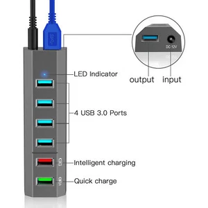 Adaptador divisor de concentrador trapezoidal USB3.0 de 6 puertos para computadora/PC/Laptop/Mac gris - Imagen 1 de 10