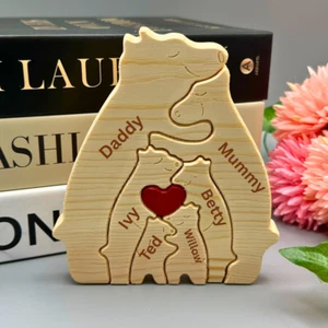 Personalized Bear Family Wooden Puzzle Toy - Custom DIY Gift for Kids - Picture 1 of 8