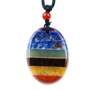 1Pcs Charm Natural 7 Chakra Gemstone Oval Flatback Stone Pendant Necklace - Imagen 1 de 6