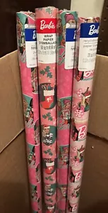 Lot of 4 Barbie Pink Christmas Gift Wrapping Paper Rolls W/ 2 Bonus Gifts - Picture 1 of 11