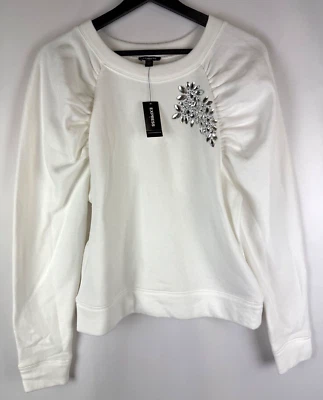 $79 NUEVO Suéter Express Para Mujer Blanco Joyas Ceñido Hombro Suave Interior Mediano Foto 1 de 4