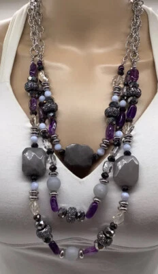 CHICO'S 紫色三股正品石头项链全新无标签 — 第 1/4 张图片