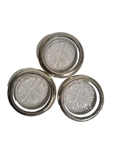 Antique 1883 Sterling Silver FB Rogers Silver Co Crystal/Glass Coasters Set Of 3 - Picture 1 of 5