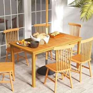 Rectangle Patio Table Acacia Wood for 6 People with Umbrella Hole - Picture 1 of 11