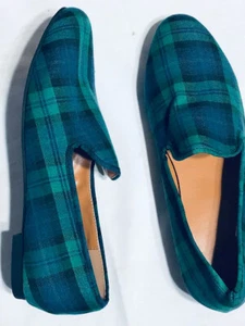 Damenuhr Karo Smoking Hausschuhe Große Größe 13 (EU 45) Halbschuhe Flats Blau Grün - Bild 1 von 3