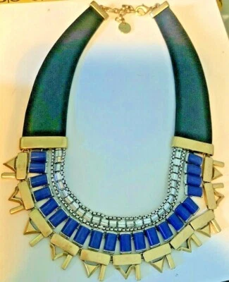 Collar ancho de festón de cuero negro y piedra azul STELLA & DOT Foto 1 de 2