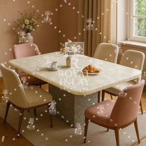 Luxury White Quartz Table Top | Polished Handmade Gemstone Dining Table - Picture 1 of 9
