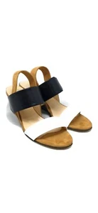 Aquatalia Womens Slingbaxk Wedge San danal black white brown size 9 New - Picture 1 of 5