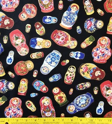 Elizabeth  Studio - Matryoshka - Tossed Russian Dolls Quilting & Crafting Fabric - Image 1 of 2