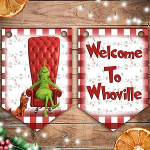 Banderín de Navidad The Grinch, Whoville Bunting / decoración / decoración del hogar de Navidad - Imagen 1 de 1