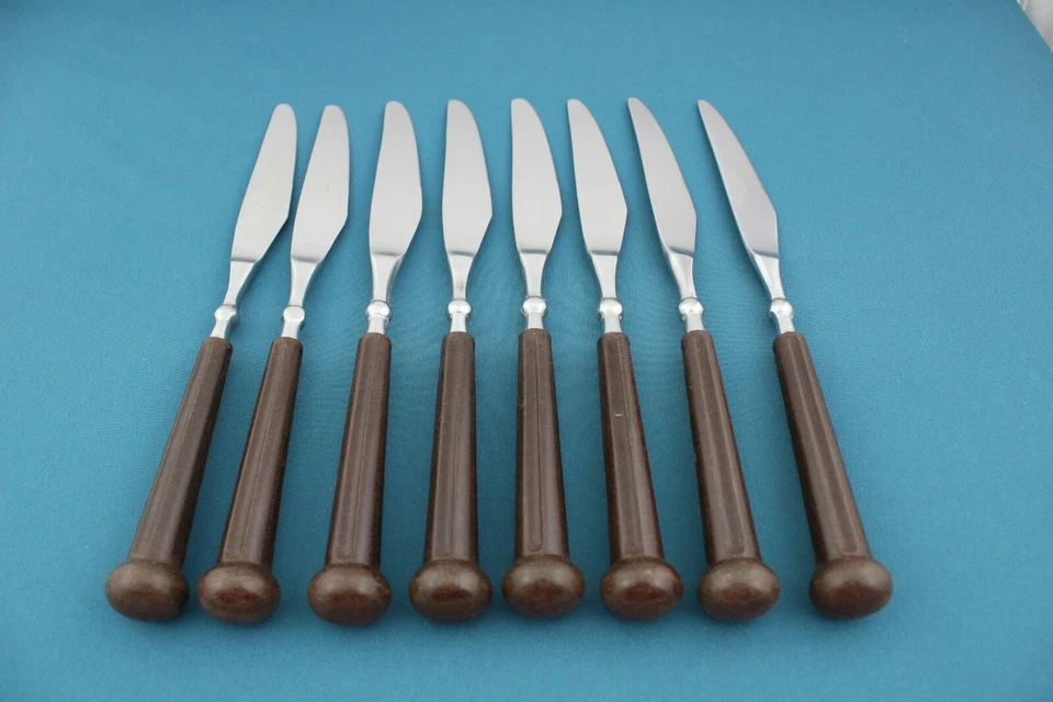 8 Dinner Knives Oxford Hall FASHION WEAR BROWN 1973 Japan 8 7/8" - Image 1 of 4