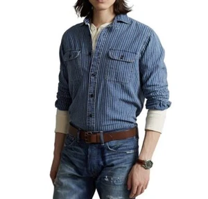 Polo Ralph Lauren Big & Tall Indigo Cotton Striped Pocket Workshirt New - Picture 1 of 2