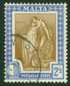 SG 135 Malta 1922-26. 2/- Braun & Blau. Sehr schöne gebrauchte Katze 25£ - Bild 1 von 1