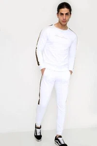 Chándal Hombre Blanco, Conjunto de Jogging Deportivo Urbano, Sudadera y Joggers - Imagen 1 de 4