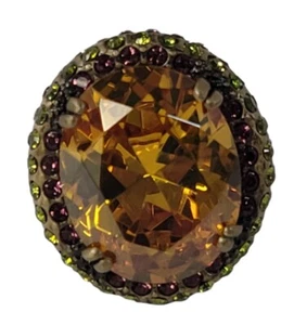 Kirks Folly CITRINE Crystal COCKTAIL Ring Antiqued Bronze Tone November Size 6 - Picture 1 of 6