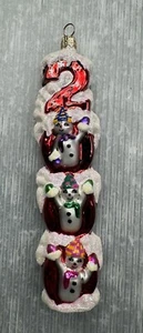 vintage CHRISTOPHER RADKO Snowmen Millennium year 2000 Glass Ornament - Picture 1 of 12