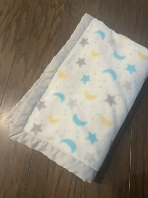Manta de felpa para bebé azul amarillo gris luna y estrellas Parent's Choice 30x40 usada en excelente estado Foto 1 de 4