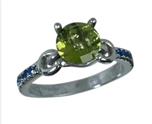 Anillo de peridoto y zafiro 14k, blanco, amarillo, rosa G, tamaño libre, EE. UU. - Imagen 1 de 8