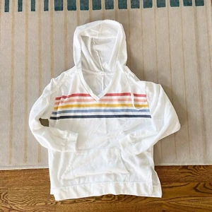 Colsie White Rainbow Stripe Hoodie Medium - Picture 1 of 6