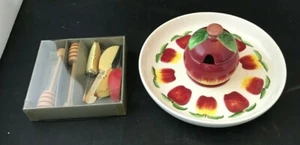 Aviv Judaica Imports Apple 2pc Honey Jar With Honey Dipper NIB - Picture 1 of 3