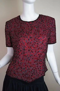 Neu ADRIANNA PAPELL BOUTIQUE Seide Perlen formeller Abend Top Bluse - Bild 1 von 7