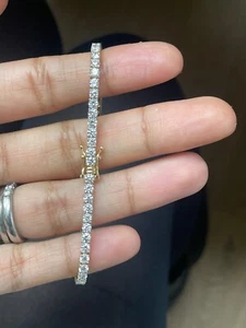 Sale- 5.00ct D/VVS Lab Grown Round Diamond Tennis Bracelet, Yellow Gold - Picture 1 of 7