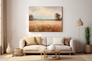 Vintage Landschaft Wiese trockenes Gras Feld Landschaft gedämpfte Leinwand Druck Wandkunst - Bild 1 von 8