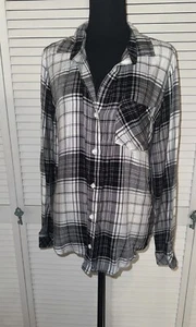 Cloth & Stone Anthropologie Black and White Plaid Button Down Shirt - Picture 1 of 6
